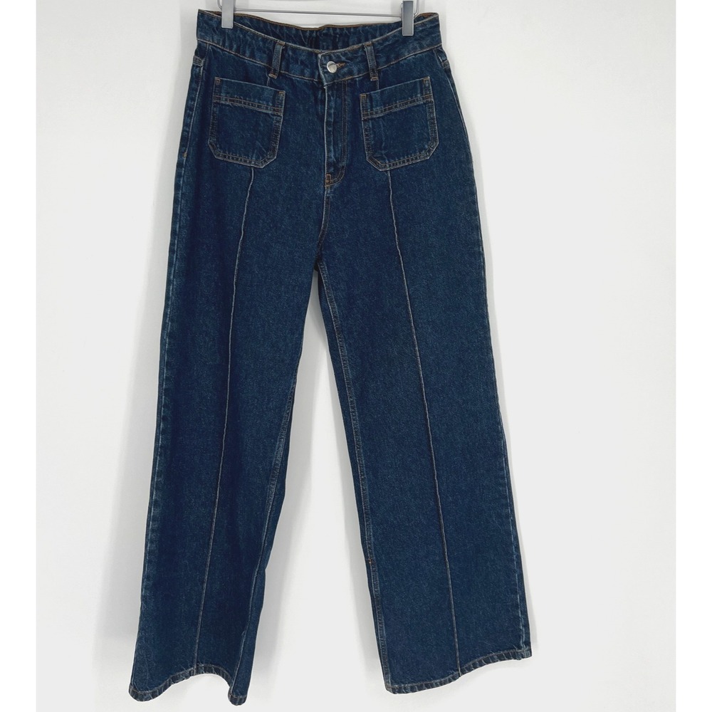 Karen Millen Jeans Womens 14 Wide Leg Retro Denim Pants High Rise Organic Cotton